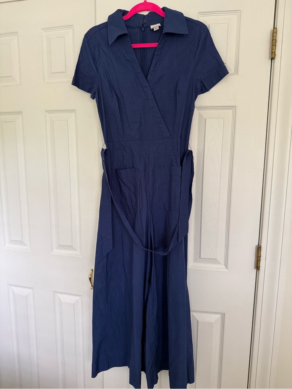 Maeve Navy Short-Sleeve Wrap Jumpsuit